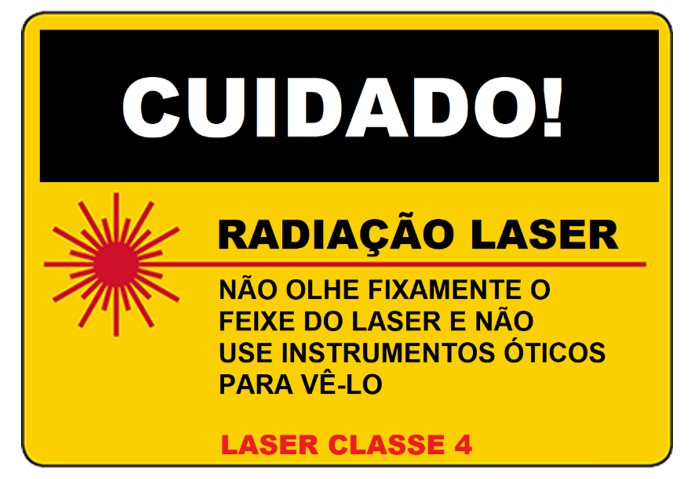 Alerta sobre os riscos do laser classe 4 em operações industriais.